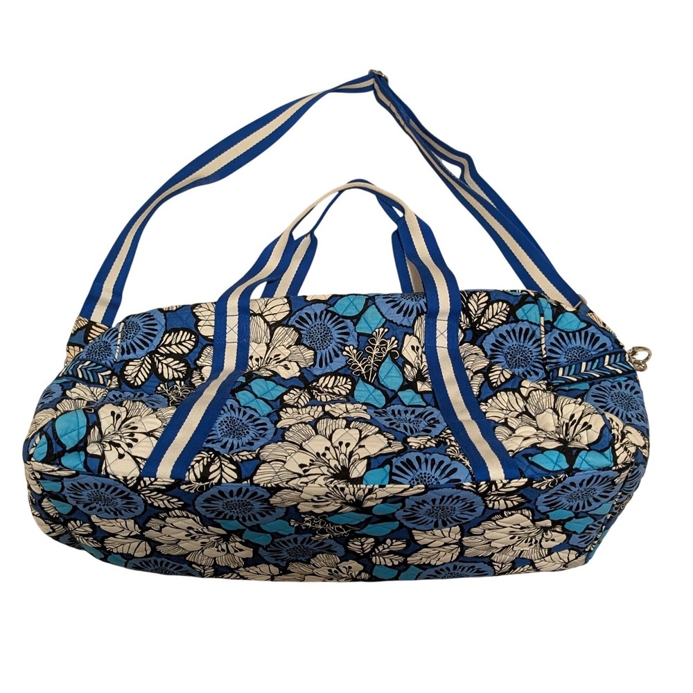 Vera Bradley Quilted Duffle Bag Blue Bayou Floral Travel Weekender Carry On